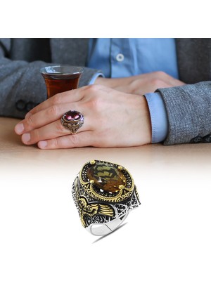 Okyanus Silver Faset Zultanit Taşlı Kartal Kanadı Detaylı Agresif Kasa Tasarımlı 925 Ayar Gümüş Erkek Yüzük