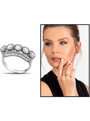 Okyanus Silver Starlight Diamond Pırlanta Montür Damla Tasarım 925 Ayar Gümüş Kadın Beştaş Yüzük
