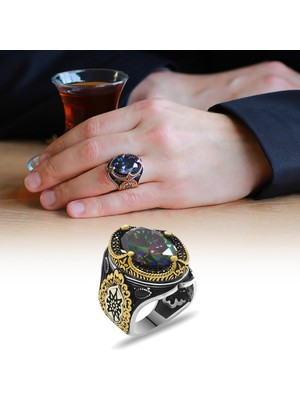 Okyanus Silver Faset Mistik Taşlı Kral Tacı Tasarım 925 Ayar Gümüş Erkek Yüzük