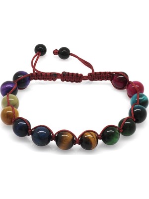 Tesbihname Kırmızı Makrome Örgülü Küre Kesim Çoklu Kaplangözü Doğaltaş Kombinli Kadın Enerji Bilekliği