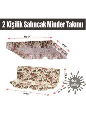 Nelson Bahçe Salıncağı Minder Seti 2 Kişilik Tenteli Salıncak Minder Seti Ingiliz Gülü