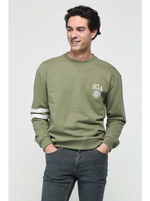 YOUNT Yeşil Bisiklet Yaka Baskılı Erkek Sweatshirt