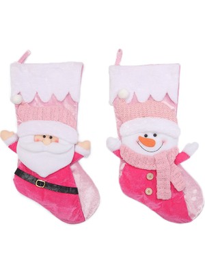 Cloud Noel Dekorasyonu 3D Pembe Noel Baba Kardan Adam Noel Çorabı 2 Adet (Yurt Dışından)