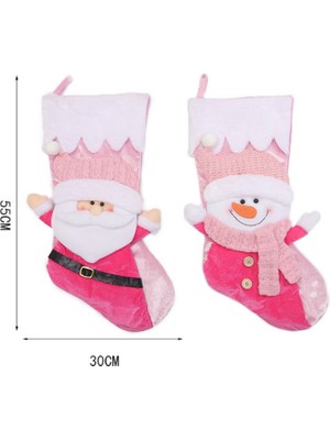 Cloud Noel Dekorasyonu 3D Pembe Noel Baba Kardan Adam Noel Çorabı 2 Adet (Yurt Dışından)