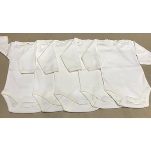 Uzun Kollu Çıtçıtlı Bebek Badisi Krem Renk Zıbın (5'li Paket) 0-48 Ay Arası