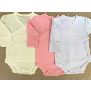 Özdemirli Bebe Uzun Kollu Kendinden Eldivenli Çıtçıtlı Kruvaze Badi  (3 Lü Paket)