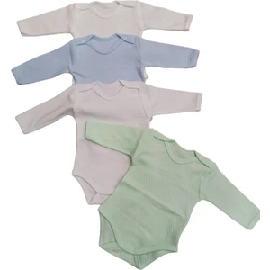 Uzun Kollu Çıtçıtlı Badi Bisiklet Yaka Body Hava Alır Kumaş Düz Renk Zıbın (4lü Paket) 0-48 Ay Arası