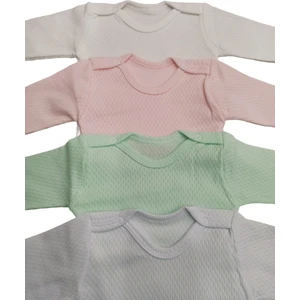 Uzun Kollu Çıtçıtlı Badi Bisiklet Yaka Body Hava Alır Kumaş Düz Renk Zıbın (4lü Paket) 0-48 Ay Arası