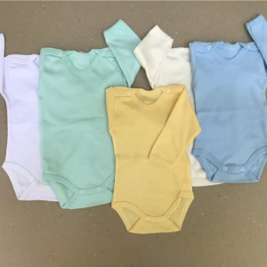 Uzun Kollu Çıtçıtlı Bebek Badisi Düz Renk Zıbın (5'li Paket) 0-48 Ay Arası