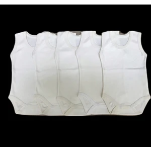 Askılı Basic Bisiklet Yaka Atlet Çıtçıtlı Badi 5li Paket Krem Renk 0-48 Ay