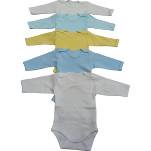 Uzun Kollu Çıtçıtlı Bebek Badisi Düz Renk Zıbın (5'li Paket) 0-48 Ay Arası