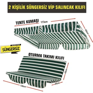 Bahçe Salıncağı Minder Kılıfı 2 Kişilik (Süngersiz) Tenteli Yeşil-Beyaz