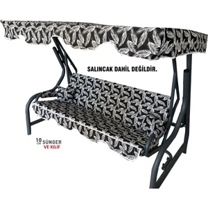 3 Kişilik Salıncak Minder Seti  Süngerli Kılıfı Siyah Tüy Bahçe Minderi