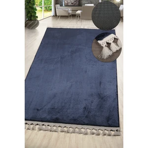 Bonny Home Relax Lacivert Saçaklı Leke Tutmaz Yumuşak Kaymaz Taban Modern Yıkanabilir Yolluk