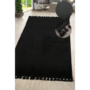 Bonny Home Relax Siyah Saçaklı Leke Tutmaz Yumuşak Kaymaz Taban Modern Yıkanabilir Yolluk