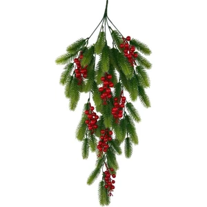 Yapay Çiçek Sarkan Kokina Çam Yapraklı Yılbaşı Çiçeği Red Berry 70*30CM