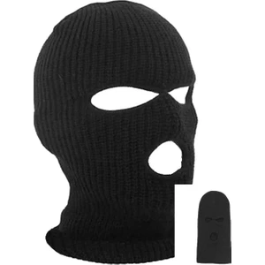 Axe Sportswear Unisex Siyah Kışlık Triko Örme Üç Gözlü Bere Olabilen Kar Maskesi Balaklava