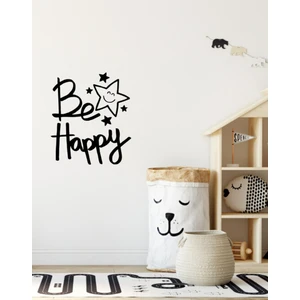 El Yazısı ile Yazılmış Be Happy Yazısı Duvar Sticker, Ev Dekorasyonu, Ofis Sticker, Oturma Odası Sticker 60X52CM - Siyah