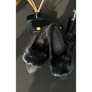 Renkli Butik Kürk Detaylı Şık Kadın Ev Ayakkabısı
