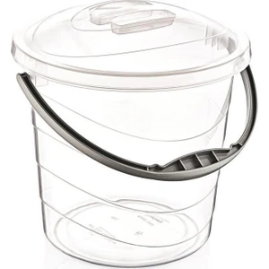 Poly Time 15 Litre Kapaklı Ölçekli Şeffaf Su Kovası - Abs Plastik - Saplı