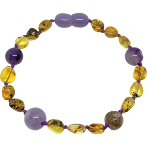 Tesbihci Efendi Damla Kehribar Ametist Tasarım Çocuk Bileklik 15CM