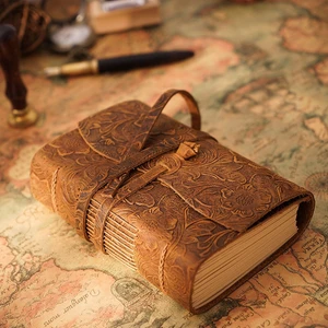 Kalın Hakiki Deri Günlük Kitap 400P Boş Kağıt Eskiz Defteri El Yapımı Bantlı Defter (Yurt Dışından)