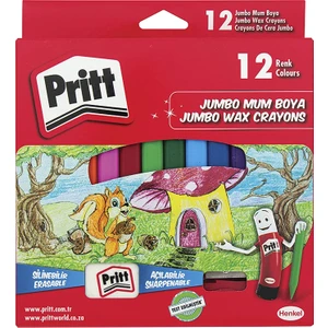 12'li Jumbo Üçgen Silinebilir Pastel Boya (Mum Boya) + Silgi ve Kalemtıraş Hediyeli