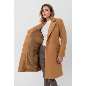 Kadın Astarlı Düğmeli Buklet Uzun Kaban (100 Cm) 2120