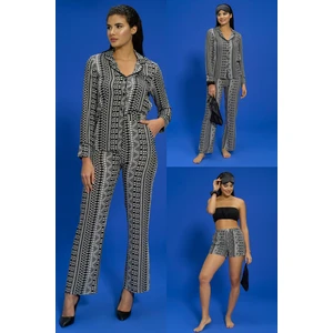 for you in&out 7'li Viskon Hem İçeride Hem Dışarıda Asimetrik Desen Siyah Pijama Takımı S27408