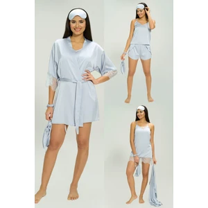 For You Sleepwear 7'li Saten Bebe Mavi Dantel Detay Pijama Takımı S26861