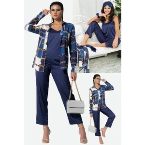 for you in&out 6'lı Hem İçeride Hem Dışarıda Zincir Desen Lacivert Pijama Takım S27395