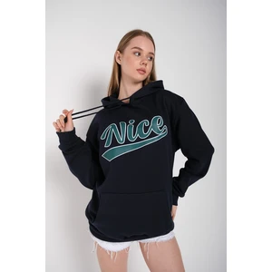 Kadın Oversize Nice Baskılı Kapüşonlu Sweatshirt Uzun Kol %80 Pamuk %20 Polyester