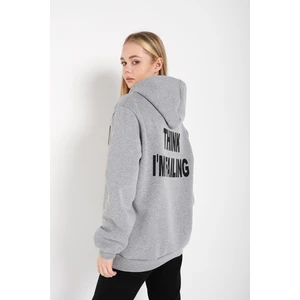 Kadın Gri Oversize M'ı Baskılı Sweatshirt