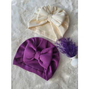 Seher Bebe Butik Kız Çocuk & Bebek Fiyonklu Bone 2'li Set