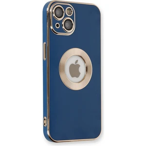 Caseart Apple iPhone 14 Plus  Kapak Mercek Korumalı Logo Gösteren Tasarım Silikon Kılıf - Lacivert