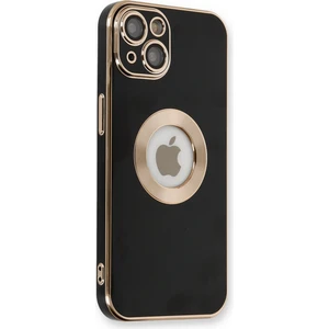 Caseart Apple iPhone 14 Plus  Kapak Mercek Korumalı Logo Gösteren Tasarım Silikon Kılıf - Siyah
