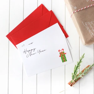 Yılbaşı hediye paketi figürlü zarflı kart seti, Happy New Year  4 adet