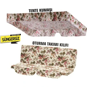 Bahçe Salıncağı Minder Kılıfı 2 Kişilik (Süngersiz) Tenteli Ingiliz Gülü