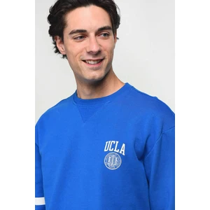 YOUNT Mavi Bisiklet Yaka Baskılı Erkek Sweatshirt