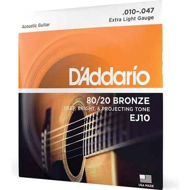 D'Addario Daddario EJ10 Akustik Gitar Tel Seti, 80/20 Bronze, Extra