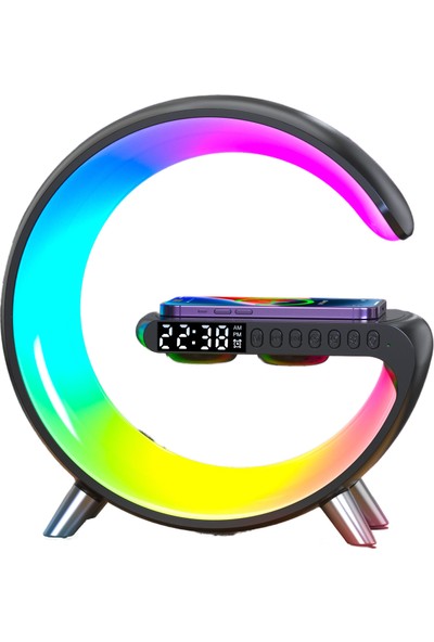 Neutral Kablosuz Şarj Cihazı Çevre Işığı Bluetooth Hoparlör Müzik Ritmik Saat Çalar Saat Tuşları ve App Kontrolü (Yurt Dışından)