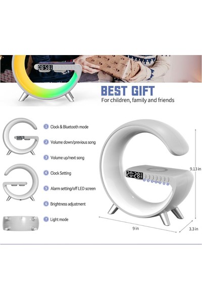 Neutral Kablosuz Şarj Cihazı Çevre Işığı Bluetooth Hoparlör Müzik Ritmik Saat Çalar Saat Tuşları ve App Kontrolü (Yurt Dışından)