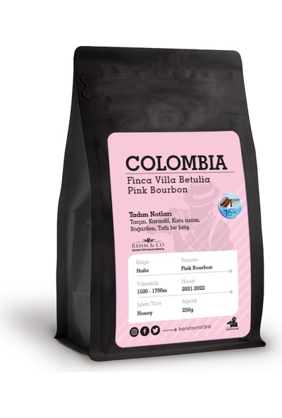 Baristocrat Colombia Finca Betulia Pink Bourbon 250 gr