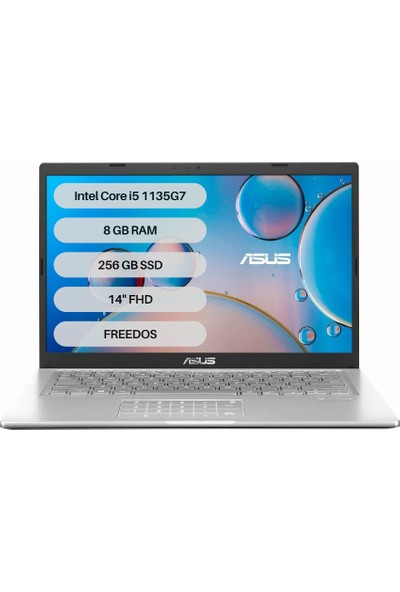 Asus X415EA-EB976 Intel Core i5 1135G7 8GB 256GB SSD Freedos 14" FHD Taşınabilir Bilgisayar