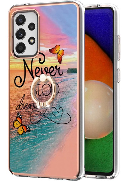 Mermer Desen Imd Tasarım Parmak Yüzüğü Kickstand Tpu Telefon Koruyucu Kapak Çantası Samsung Galaxy A52 5g / 4g / Galaxy A52S 5g (Yurt Dışından)