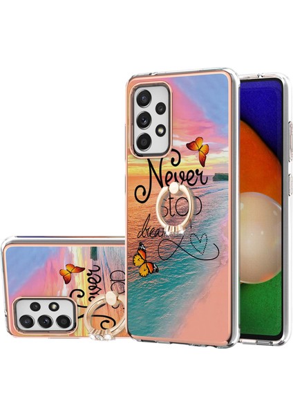 Mermer Desen Imd Tasarım Parmak Yüzüğü Kickstand Tpu Telefon Koruyucu Kapak Çantası Samsung Galaxy A52 5g / 4g / Galaxy A52S 5g (Yurt Dışından) modelleri