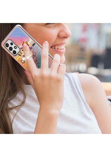 Mermer Desen Imd Tasarım Parmak Yüzüğü Kickstand Tpu Telefon Koruyucu Kapak Çantası Samsung Galaxy A52 5g / 4g / Galaxy A52S 5g (Yurt Dışından) fırsatları