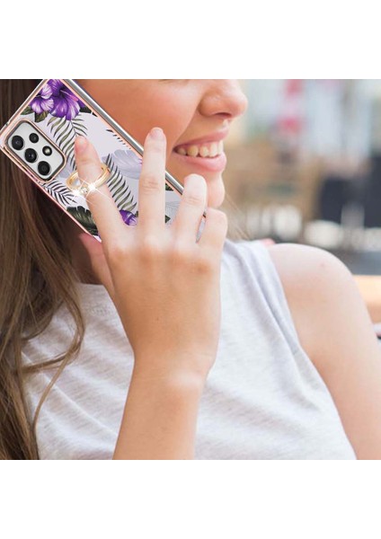 Mermer Desen Imd Tasarım Parmak Yüzüğü Kickstand Tpu Telefon Koruyucu Kapak Çantası Samsung Galaxy A52 5g / 4g / Galaxy A52S 5g (Yurt Dışından) fırsatları
