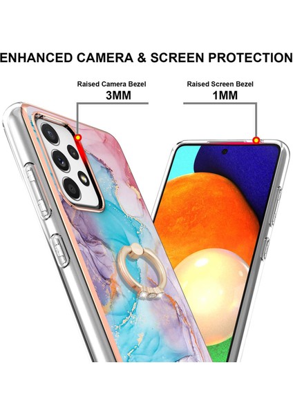 Mermer Desen Imd Tasarım Parmak Yüzüğü Kickstand Tpu Telefon Koruyucu Kapak Çantası Samsung Galaxy A52 5g / 4g / Galaxy A52S 5g (Yurt Dışından) fiyatları