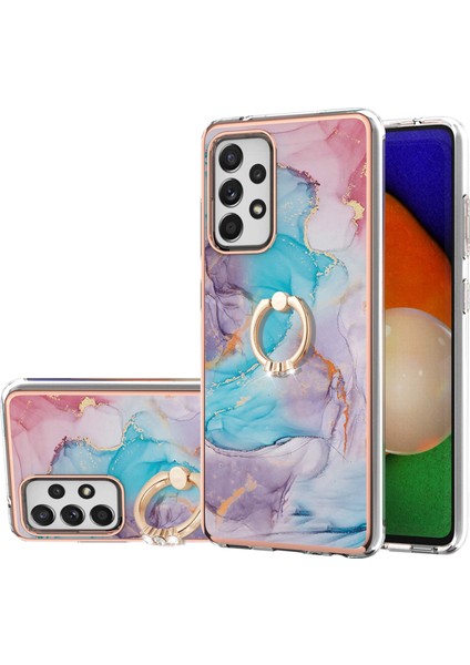 Mermer Desen Imd Tasarım Parmak Yüzüğü Kickstand Tpu Telefon Koruyucu Kapak Çantası Samsung Galaxy A52 5g / 4g / Galaxy A52S 5g (Yurt Dışından) modelleri